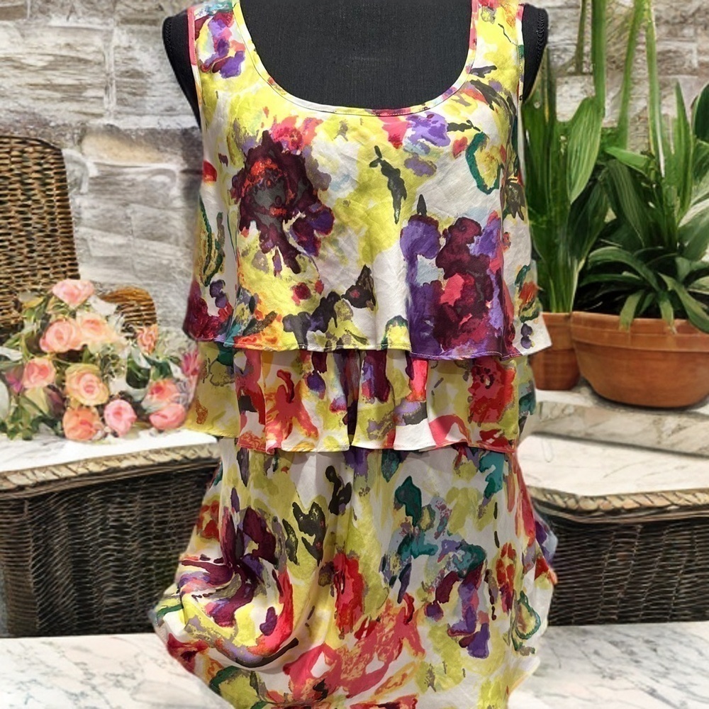 Daisy Fuentes Sleeveless Layered Floral Blouse Soft Vibrant No Sheer Large - Picture 15 of 16